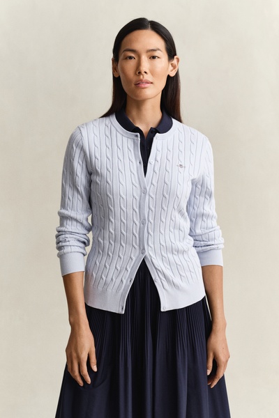 STRETCH COTTON CABLE CARDIGAN
