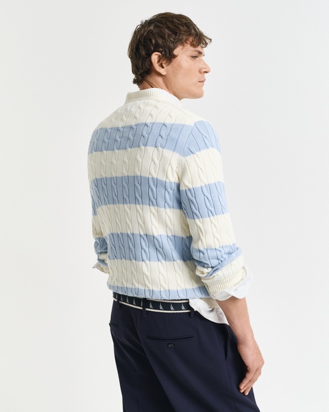 STRIPED COTTON CABLE C-NECK