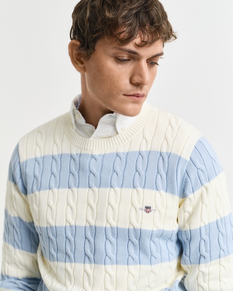 STRIPED COTTON CABLE C-NECK